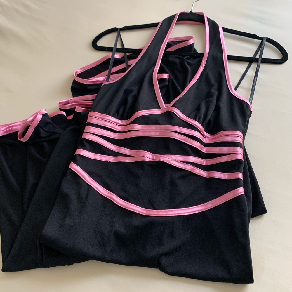 Black Halter Maxi with Pink Design